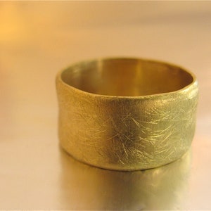 Wedding ring. 14k solid yellow gold wide wedding ring for women. Handmade ring with unique texture.