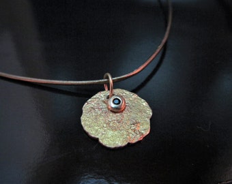 Men's 14k Yellow Gold Necklace with Black Diamond, Leather Chain
