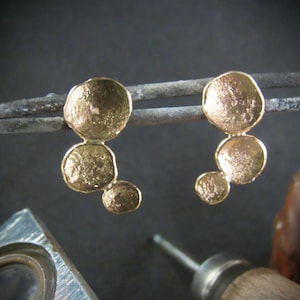 Gold earrings. 14k Yellow gold earrings for women with a unique design. Unique Handmade earrings. Free shipping