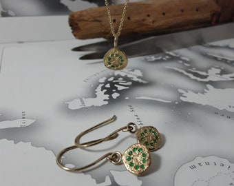 Solid 14K Gold Emerald Jewelry Set | Handmade Earrings Necklace Gift
