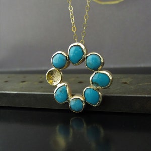 Turquoise necklace. 14k Yellow gold pendant with Turquoise. Unique handmade pendant, free shipping.