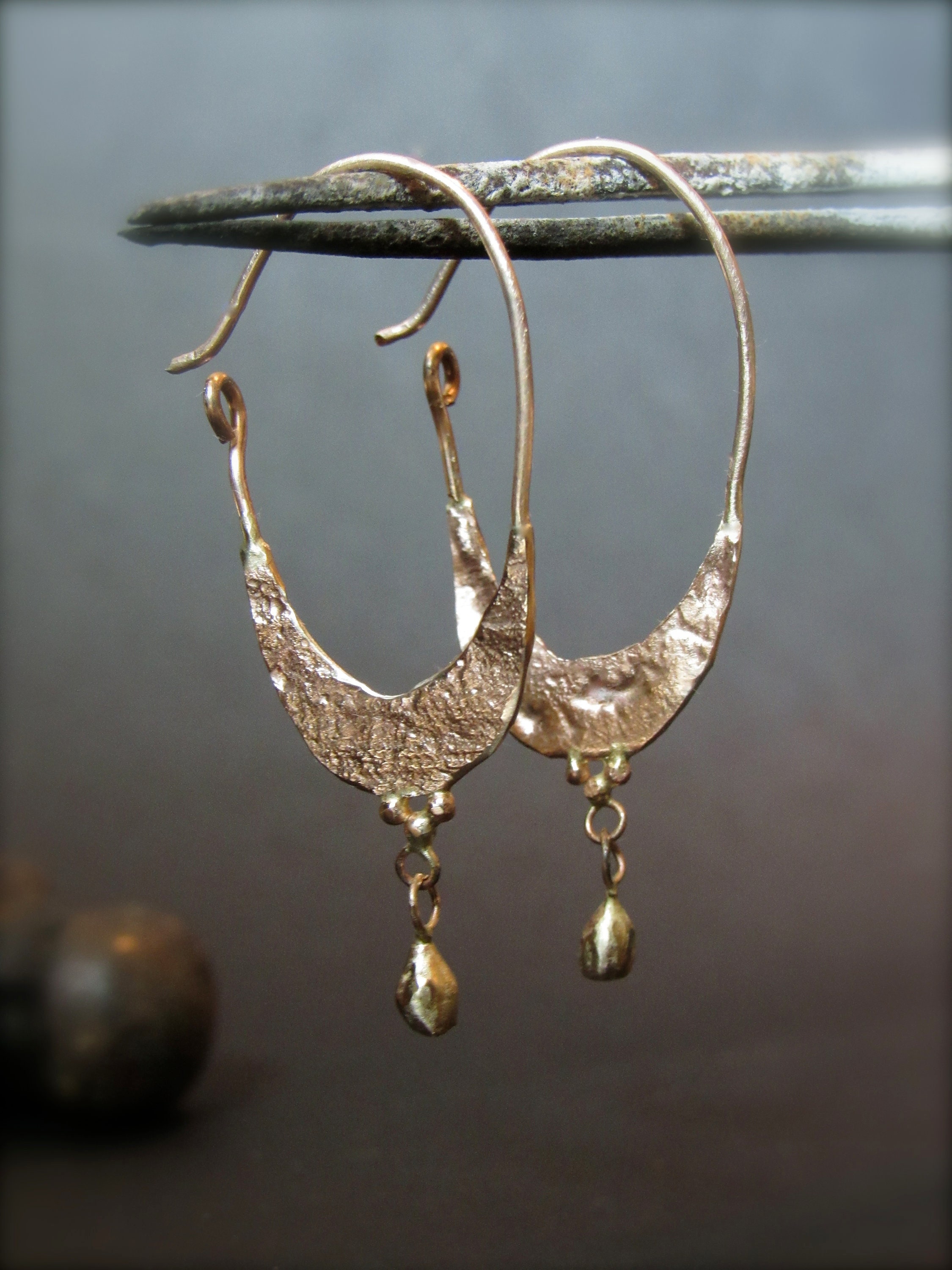 Gold earrings. 14k yellow gold earrings with a unique design. Handmade drop dangle earrings. Drop dangle earrings