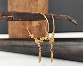 Sterling silver gold plated earrings. Sterling silver dangles earrings. Big Filigree earrings. Unique appearance inspired by Yemenite work.