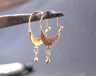 Gold earrings. 14k yellow gold earrings with a unique design. Handmade wonderful gift for her. Women&#39;s/Girls earrings.
