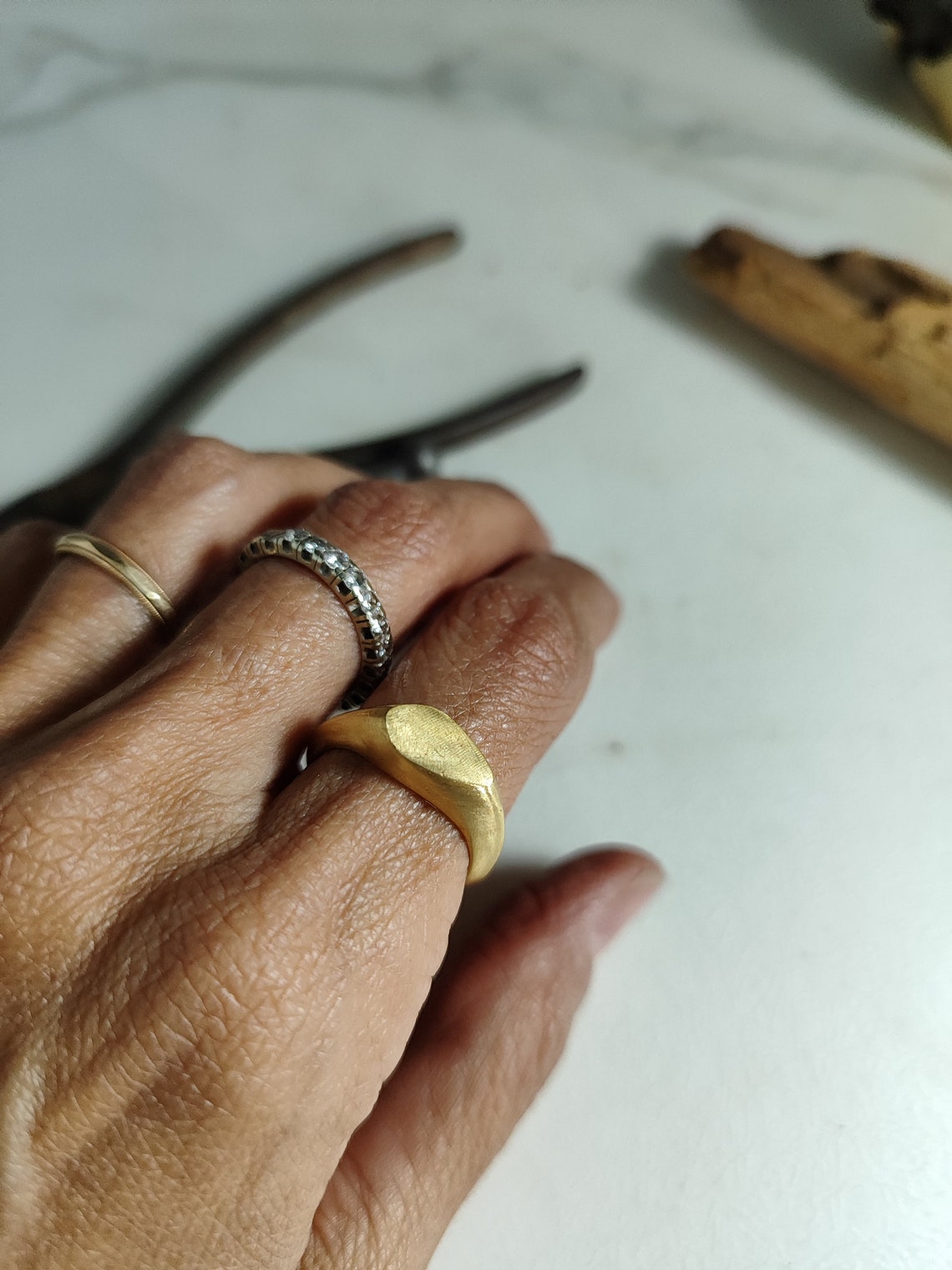 Signet Ring for Men or Women. 14k Solid Yellow Gold Ring. Handmade ...