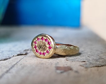 Handmade 14K Gold Ruby Signet Ring – Custom Crafted Design