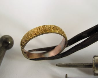 Textured 14k Yellow Gold Wedding Band - Handmade Ring