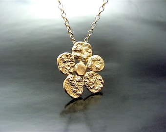 14k Yellow Gold Flower Jewelry Set, Handmade Necklace & Earrings