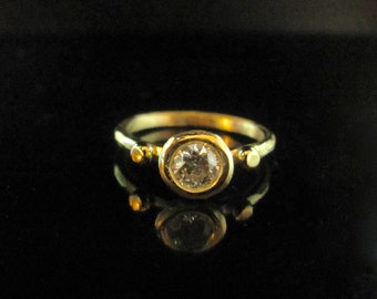 Engagement ring. 14K yellow gold ring with 0.50ct White Diamond. Unique engagement/gift handmade ring.