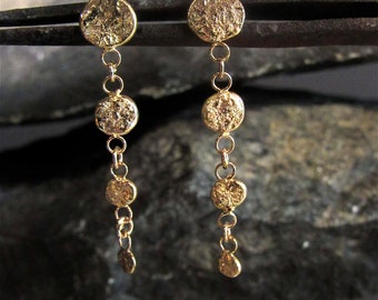 Solid 14K Yellow Gold Drop Dangle Earrings – Modern Handmade Circles