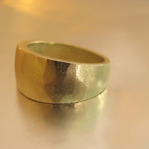 Wedding ring for women. 14K yellow gold wide wedding band for women. Unique handmade texture.