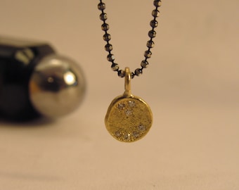 Sterling silver oxidized necklace with gold diamond pendant. Handmade pendant. Nice unique gift. Free shipping