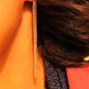 Gold earrings. 14k yellow gold earrings chain tassel earrings. Wedding earrings jewelry. Wonderful gift for her.