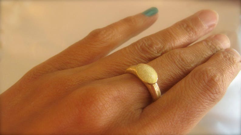 Handmade unique signet ring.Free shipping 14k soiid yellow gold ring