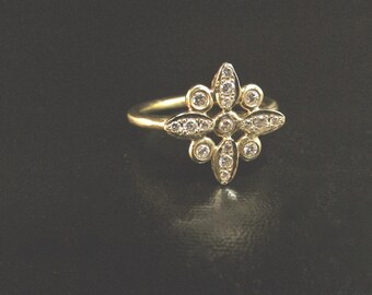 Anillo de compromiso con diamantes / Anillo llamativo / Oro macizo de 14 quilates