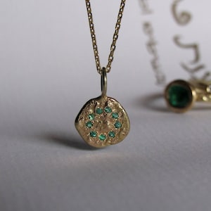 Gold Emerald necklace. 14 Karat Solid Yellow gold necklace, pendant with natural Emerald. Handmade. Free shipping