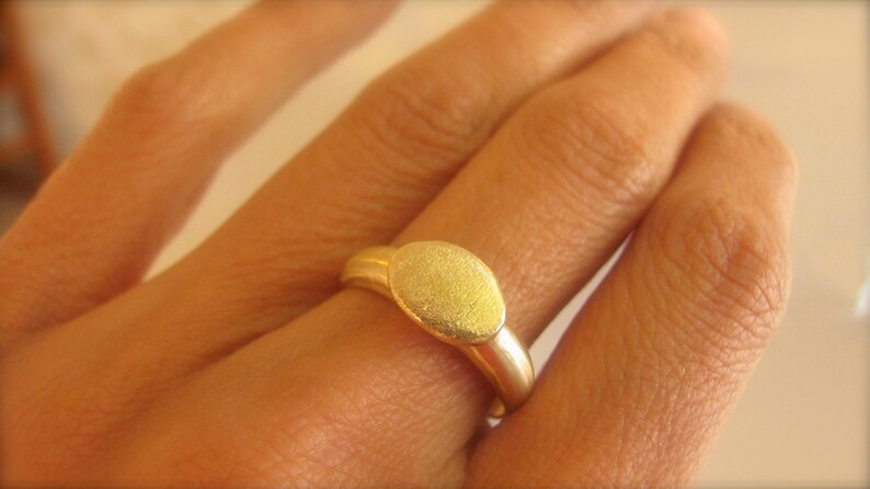 Handmade unique signet ring.Free shipping 14k soiid yellow gold ring