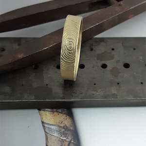 Wedding rings. 14k solid Yellow gold wedding ring. Custom engraved tungsten fingerprint rings. Handmade ring.