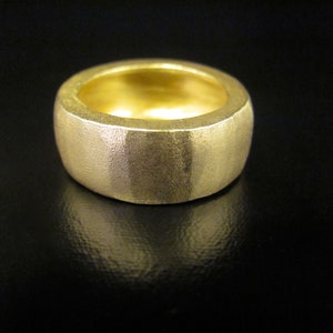 Wedding ring for women. 14k solid yellow gold wide wedding ring for a woman. Handmade ring with a unique texture. Big wedding ring.