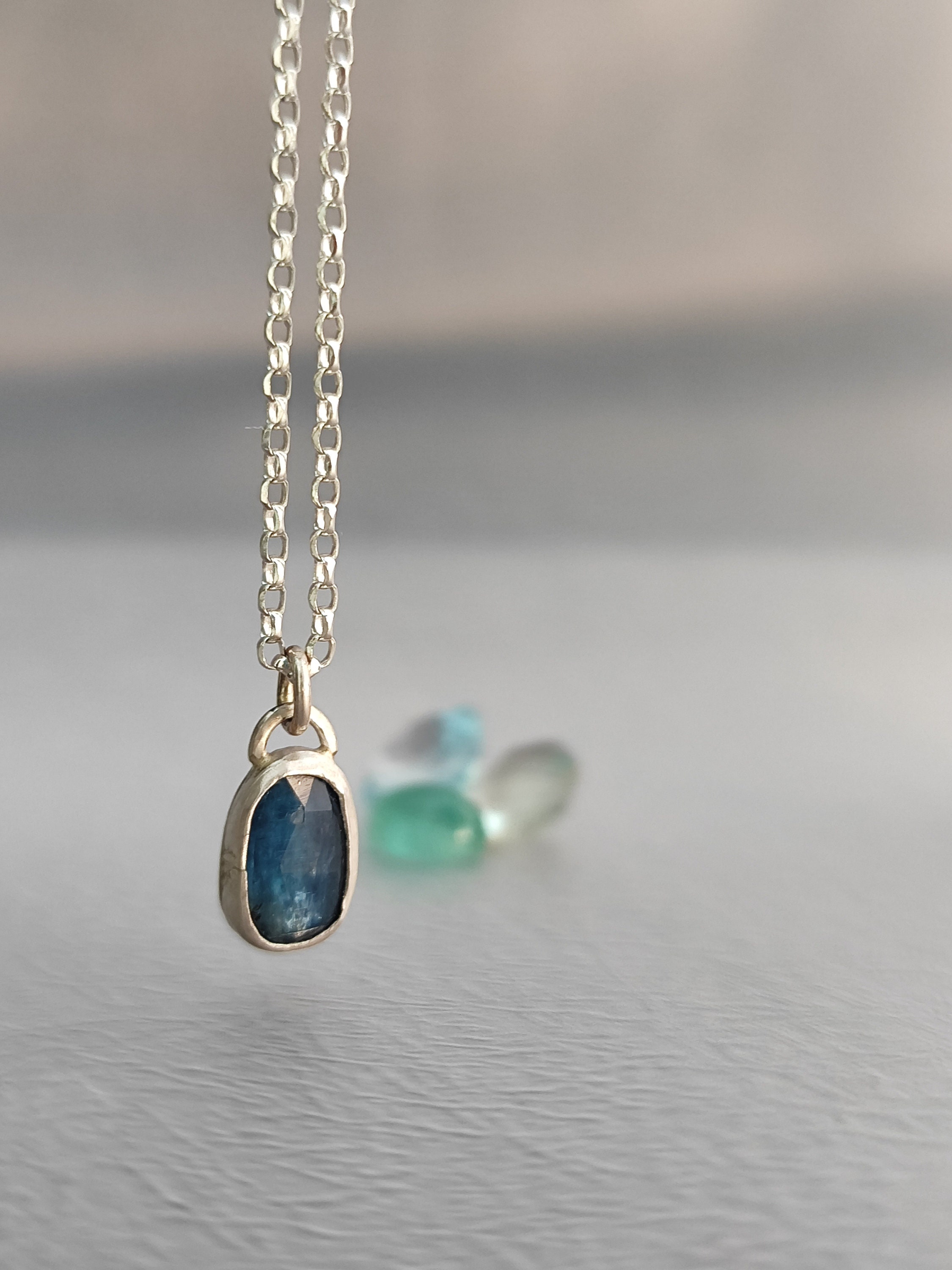 Necklace. Sterling Silver necklace with Kyanite stone. Necklace for women/men boys/girls. Handmade pendant.