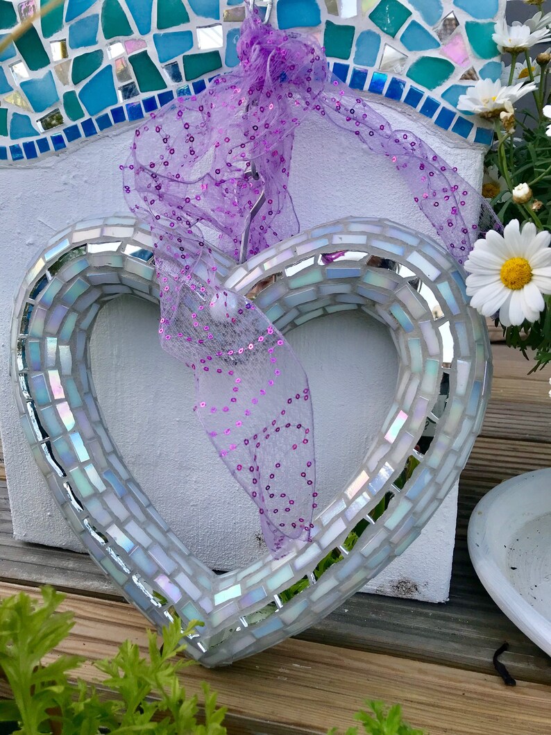 White And Silver Garden Heart Sculpture