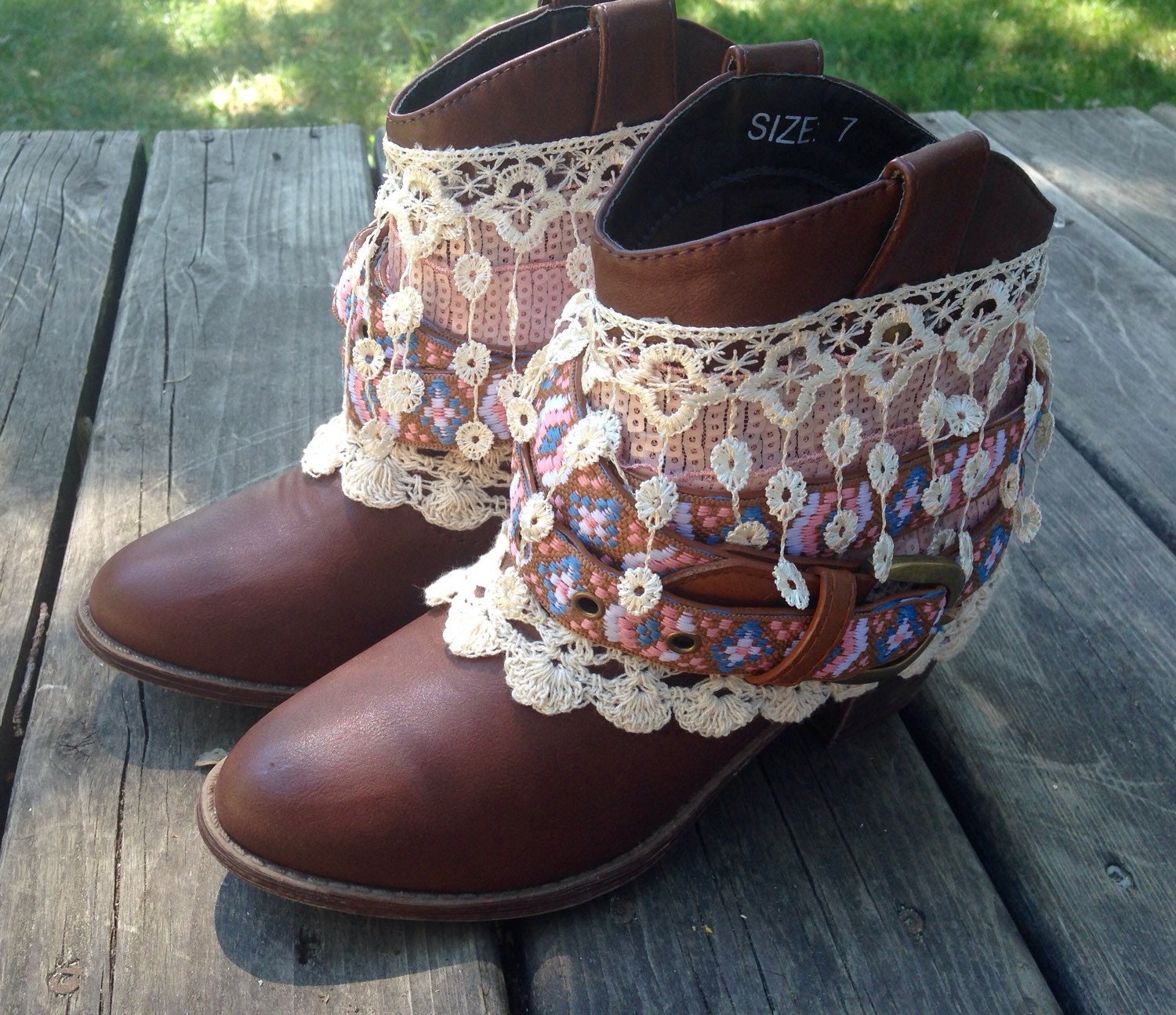 Size 7 Girly Boho Gypsy Faux Leather Reworked Cowboy Boots - Etsy