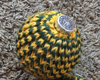 Green Bay Packer Glass Ornament, Knitted