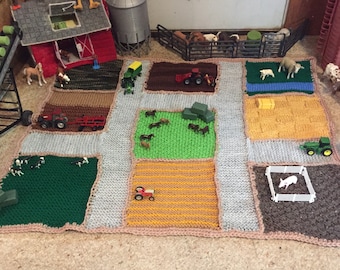 Farm Play Mat Blanket, Knitted