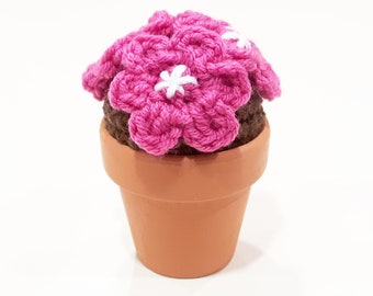 Potted Flower Plush | Stuffed Decoration Plushie | Home Decor | 5 Inches | Handmade Crocheted | Planted Blossoms in Clay Pot | Rose Pink