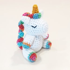 Unicorn Plush | Stuffed Decoration Plushie Toy | 7 Inches | Sleepy Sleeping | Handmade Crocheted | White & Rainbow Multicolored