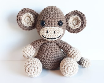 Monkey Plush | Stuffed Decoration Plushie Toy | Large 7 Inches | Handmade Crocheted Custom | Brown | Safety Button Eyes or Crochet Eyes
