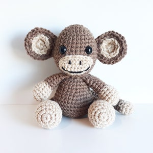 Monkey Plush | Stuffed Decoration Plushie Toy | Large 7 Inches | Handmade Crocheted Custom | Brown | Safety Button Eyes or Crochet Eyes