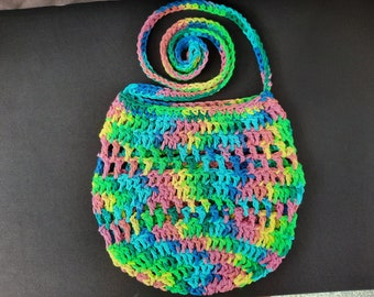 Small Crossbody Bag | Classy Tote | 9 Inches | Handmade Crocheted | Fashion Purse | Boho Style | 100% Cotton | Custom Made | Rainbow Multi