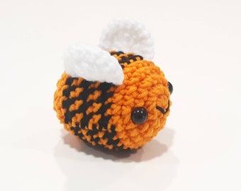 Bumblebee Plush | Stuffed Decoration | Small Plush Toy | 4 Inches | Handmade Crocheted | Mini Smiling Happy Bee | Pumpkin Orange & Black