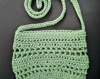 Small Crossbody Purse | Classy Tote | 9 Inches | Handmade Crocheted | Sling Bag | 100% Cotton | Long Strap | Rosemary Olive Green