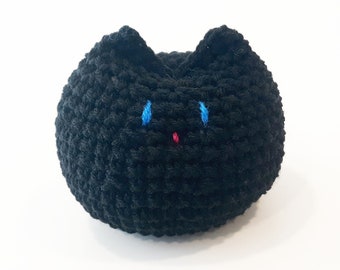 Cat Plush | Stuffed Decoration | Stuffed Plush Toy | 4 Inches | Handmade Crocheted | Black with Blue Eyes