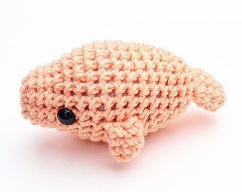 Manatee Plush | Stuffed Decoration Plushie Toy | Small 3 Inches Wide, 7 Inches Long | Handmade Crocheted | Cute Chubby | Light Coral Pink