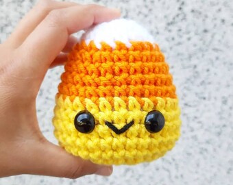 Stuffed Candy Corn | Decoration Plushie Toy | 4 Inches | Handmade Crocheted | Small Handheld | Halloween Party Favor Cute Gift