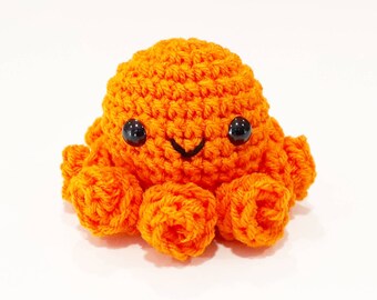 Octopus Plush | Stuffed Decoration Plushie Toy | 3 Inches | Handmade Crocheted | Orange