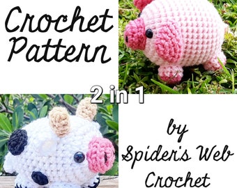 Crochet Pattern: Pig And Cow Amigurumi Plush Toy - 2 in 1 - Digital Download PDF File