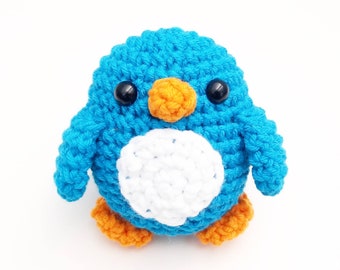 Penguin Plush | Stuffed Decoration Plushie Toy | Small Little Handheld | 4 Inches | Handmade Crocheted | Bright Blue
