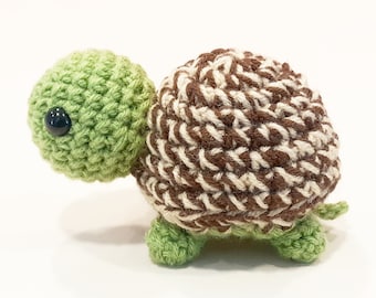 Turtle Plush | Stuffed Plushie Toy | 5 Inches | Handmade Crocheted | Light Green With Brown Multicolored Shell