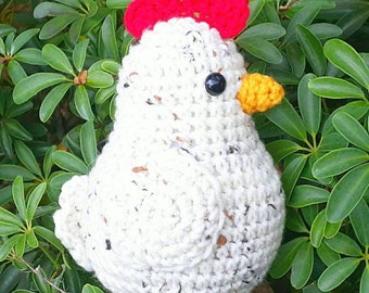 Chicken Plush | Stuffed Decoration Plushie Toy | 6 Inches | Handmade Crocheted Hen | White Speckled Multicolored