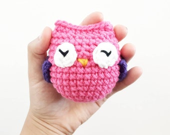 Owl Plush | Stuffed Decoration Toy | 3 Inches | Handmade Crocheted | Pink Body & Purple Wings