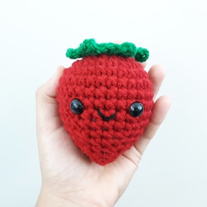 Strawberry Plush Stuffed Decoration Plushie Toy 4 Inches Handmade Crocheted Berry Red Smiling Happy Face image 1