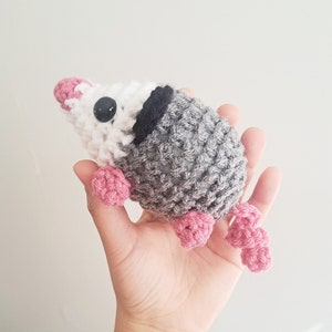 Opossum Plush | Stuffed Decoration Plushie Toy | Small 6 Inches Long | 3 Inches Wide | Handmade Crocheted | Cute Chonky Chubby Handheld Baby