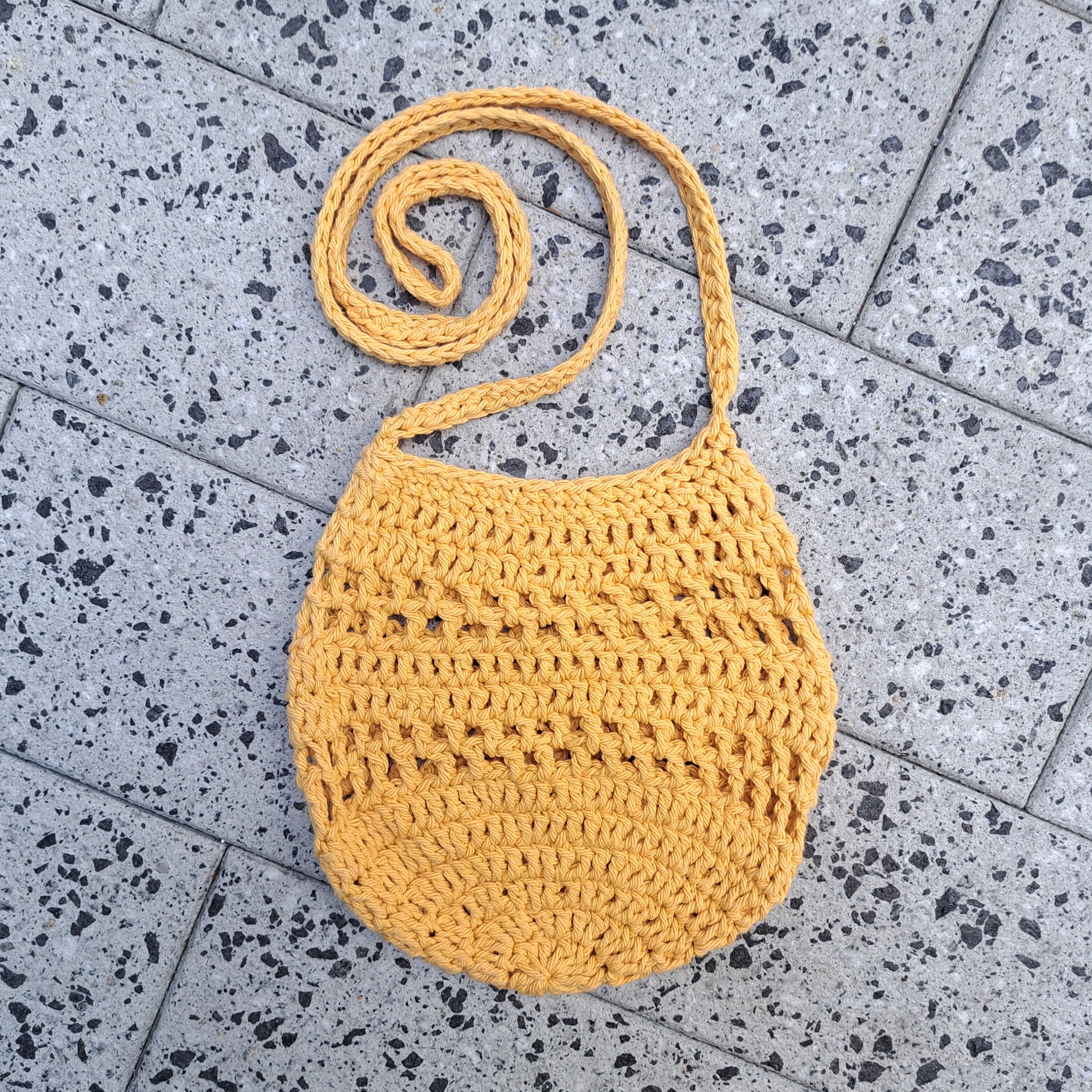 Small Crossbody Bag | Classy Tote | 9 Inches | Handmade Crocheted | Sling Bag | Classic Purs | Boho Style | Cotton | Sunshine Golden Yellow