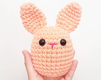 Bunny Plush |  Decoration Plushie Toy | Stuffed Mini Rabbit | 5 Inches | Handmade Crocheted | White Pompom Tail | Light Coral Orange Pink