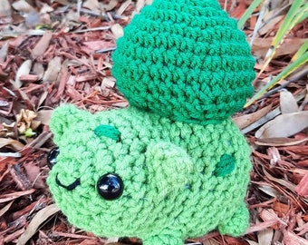 Chubby Green Monster Character Plush | Small 5 Inches | Stuffed Decoration | Cute Little Handheld Plushie Toy | Handmade Crocheted