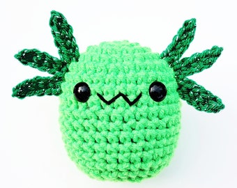 Axolotl Plush | Stuffed Decoration Plushie Toy | Small 3 Inches | Handmade Crocheted | Cute Chubby Baby Salamander Amphibian | Green